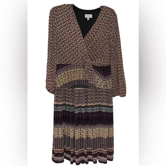 Signature By Robbie Bee Geo  Mixed Print  V-Neck Wrap  Midi Dress Womens S - Picture 3 of 3